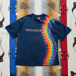 Vintage Y2K Harley Davidson Tie Dye Biker Motorcycle T-Shirt Large Kansas City